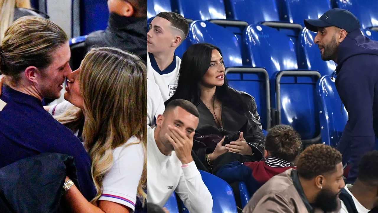 Conor Gallagher giving his girlfriend Áine May Kennedy a kiss after the game