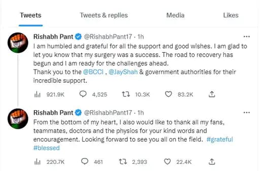 Pant's first post after surgery