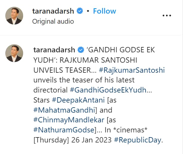 Rajkumar Santoshi's film Gandhi Godse