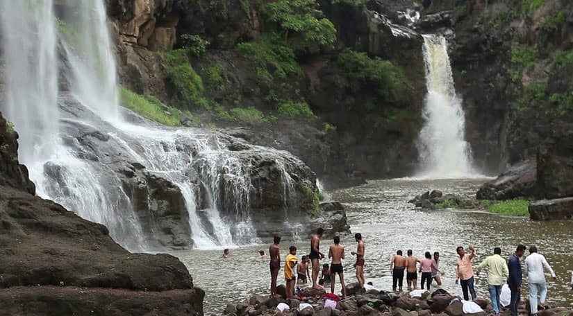 Hathaikheda waterfall near Bhopal during monsoon
