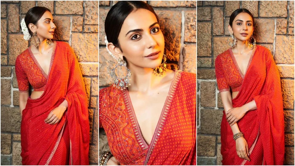 Saree with bandhani pattern
